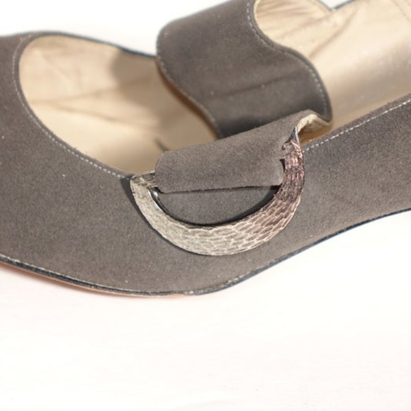 Vintage Gray Shoes Hammered Silver Buckles 7 AA - Picture 5 of 8